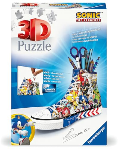 Ravensburger - Puzzle 3d Portapenne Sneaker Sonic | Puzzle 3d Bambini A Partire Dagli 8 Anni | Modellismo Da Costruire Bambini Di 108 Pezzi | Regalo Bambino 8 Anni E Più