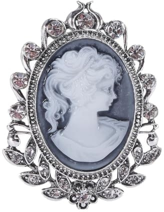 Générique Damen-Brosche Kamee Blau Grau Strass Kristall Stahl, 6 x 4 cm, Edelstahl