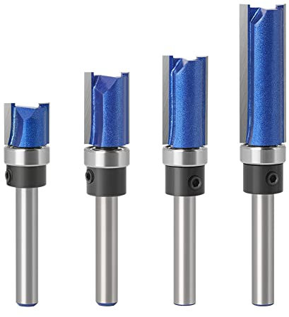 WSOOX 4 Stück Bündigfräser 6mm Schaft Bündigfräser mit mit anlaufring oben Oberfräser Nutfräser Schneidwerkzeug für Holz Bündigfräser-Set (4 Stück Bündigfräser)