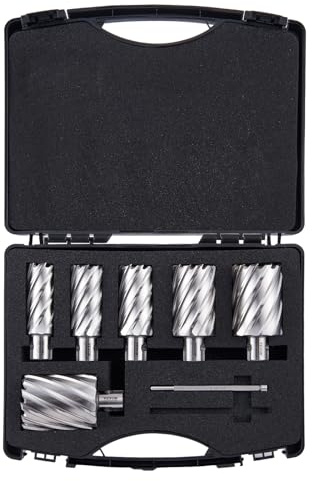 VEVOR Assortiment de Fraises à Carotter 6PCs Fraise Annulaire Attaches Universelles Diamètre 25-50,8 mm Profondeur de Perçage 50,8 mm en Acier Rapide HSS Accessoires pour Perceuse Magnétique Métaux
