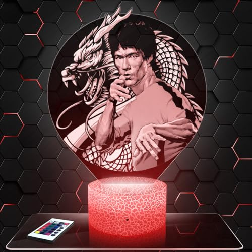 Lampephoto.fr - Lampe B. Lee 3D Touch Nachtlicht Chinesischer Schauspieler | Made in France, Sockel & Größe wählbar, dimmbar, Batterie/USB, HD-Lasergravur, Geschenk für Sie & Ihn