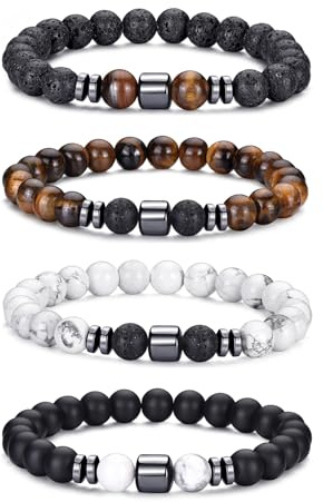 BMMYE Bracciale di Perle 8MM Pietra Naturale Lavica e Tigre Occhio