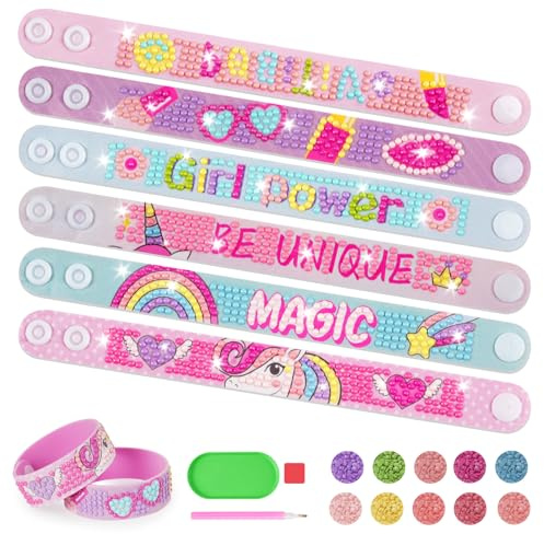 AUAUY Diamond Painting Bracelet, DIY Diamond Art Bracelet Kit | DIY Diamond Wristbands Mosaics Stickers Kit, Adjustable Bracelet Colorful Dot Diamond Decorative Wristband, Arts and Crafts