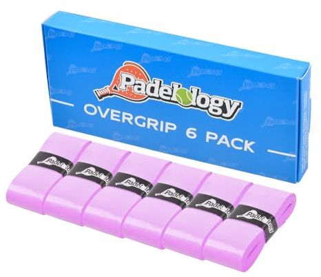 Padelology Tacky - Overgrip per padel, confezione da 6 nastri antiscivolo estremamente appiccicosi per racchette da pickleball, tennis, badminton, squash [0,6 mm di spessore] (viola, 6 impugnature)