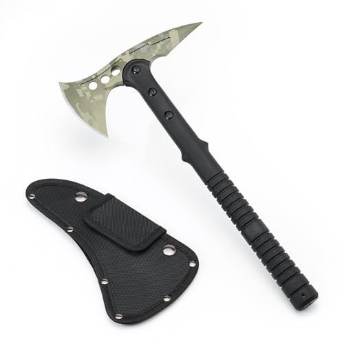 KHU Hacha Supervivencia leña Bushcraft Hacha de Camping - con Funda para Caza, Pesca, Camping, Outdoor, Supervivencia y Bushcraft (Verde - 05A)