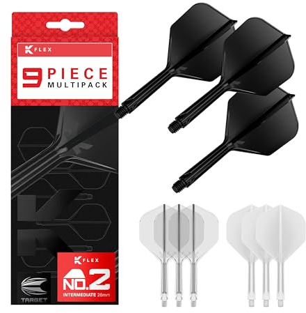 Target Darts K-Flex Integrated Dart Flights and Shafts, Kflex 9 Pack Bundle, Multipack – K Flex 3 Farben | Schwarz, Weiß, Klar, Rot, Grün, Blau, Pink, Orange, Gelb | Short, Intermediate, Medium