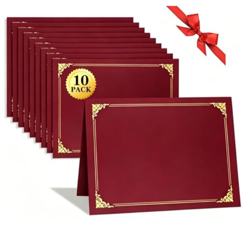 10 carpetas de certificados A4, soportes para certificados de premio, fundas de certificado profesional, cubiertas de diploma de certificado de graduación, con ranuras precortadas en las esquinas,