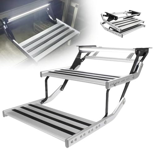 Générique Marchepied Pliable, marchepied d'entrée Pliable antidérapant pour Camping-Cars, marches, Pouf, Camping, Bus, Caravane, jusqu'à 150 kg, Facile à Installer, 2 marches (manuelles)