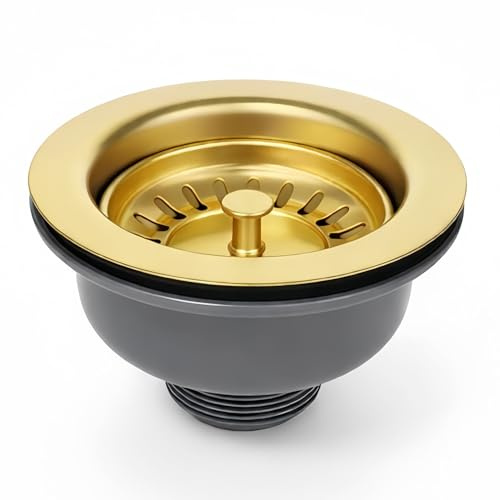 114mm Gold Kitchen Sink Waste Kit,Basket Strainer Plug Basket Waste G1½