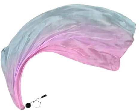 KONDARI Bauchtanz Schal Tanz Seidenschleier Bauchtanz Seidenschal Schleier Streamer Abgestufte Farben Seidenfahnen mit Ball Bauchtanz Seidenschal Bauchtanz-Schleier(Pink Blue Purple)