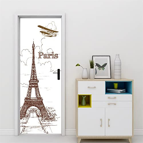 3D Türtapete Türaufkleber Selbstklebend 80x200 Türfolie Poster Fototapete Türbilder Türtattoos Wasserdichte Tür Stickers für Kinderzimmer Wohnzimmer Badezimmer Eiffelturm