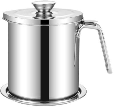 BYWXW Edelstahl-Ölvorratsbehälter mit Feinmaschigem Filter Staubdicht Küchenfettdose, Ölvorratsdose mit Deckel, Fetttrennkanne Ölsieb Topf, zur Aufbewahrung von Frittieröl und Speisefett(Size:2L)