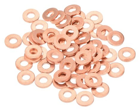 QUARKZMAN 52 Pièces Rondelles Plates en Cuivre, Rondelles d'Écrasement Métriques Plates en Cuivre Amélioré de 3x8x1mm pour Raccords Hydrauliques Vis Écrou Réparation Électronique