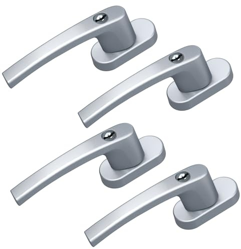 BASI | 4er Set Fenstergriff abschließbar | Gleichschließend | Farbe Silber | Aluminium | Kindersicherung | Stiftlänge 35 mm | Griff für Fenster Terassentür | 4 Stück | 8 Schlüssel
