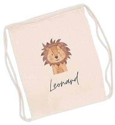 wunderwunsch Turnbeutel personalisiert, Sportbeutel Kinder, Personalisierte Sporttasche Kindergartenkind, Schulranzen Name, Kiga Beutel individualisiert mit deinem Namen (Löwe)