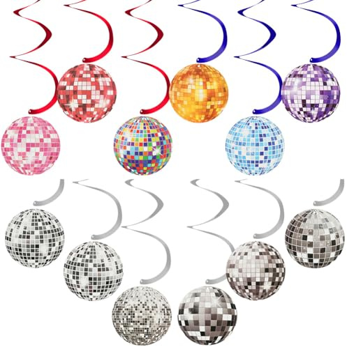 OFFCUP 12pcs Disco Party Hanging Swirl Decorations, Disco Theme Ceiling Window Wall Decorations, Party Spiral Streamers Decorations for Festival Party Holiday Decorations Supplies