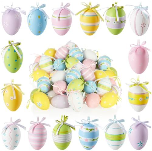 com-four® 72x Deko-Aufhänger Ostern, Ostereier aus Kunststoff zum Aufhängen | bunte Ostereier für den Osterstrauß