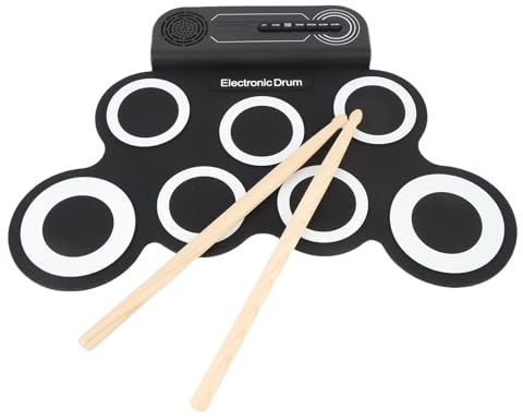 Nurnesy Roll Up Electronic Drum Übungskissen mit Eingebauten Soundeffekten - Silikon -Trommeloberfläche und Holztrommelstiele für Kinder