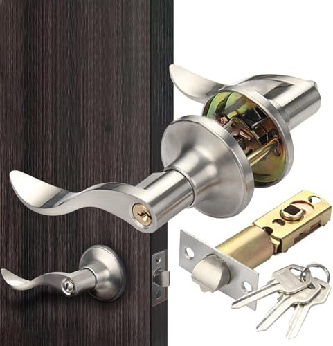 POINTE DE PORTE AVEC - BLOC D'ENTRÉE, ensemble de | Poignée de porte intérieure et extérieure de style vague avec serrure pour la sécurité à la maison, 'entrée