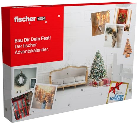 fischer Calendario dell'Avvento 2025-24 pratiche soluzioni di fissaggio per fai da te, hobbisti e appassionati di fai da te, mix di tasselli, viti, punte, trapani e altro ancora, 145 pezzi