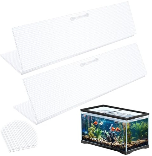 Sieral 2 Pcs Clear Aquarium Canopy Set Polycarbonate Greenhouse Panels 16.87 x 16.87 x 0.12 Inch for 50/65/84 Gallon Fish Tank with Center Brace Aquariums Cover Fish Tank Lid