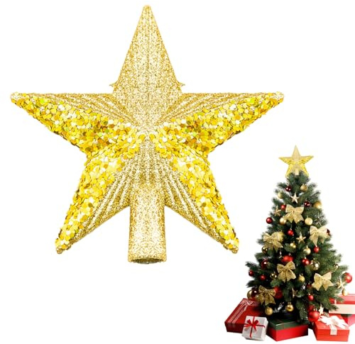 Werownsgso Weihnachtsbaumspitze Stern Glitzernde Christbaumspitze Stern 14.5CM Kunststoff Stars Baumspitze Christmas Tree Topper Stars für Weihnachtsbaum Deko Weihnachten Fest (Gold)