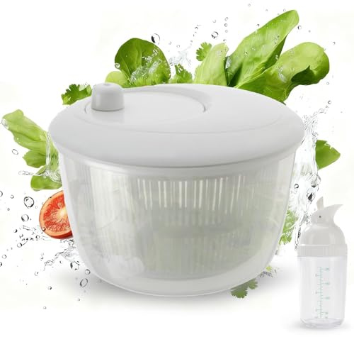 Punorric Salad Spinner - Efficient Lettuce Spinner & Fruit Washer, Compact Space-Saving Salad Dryer with Non-Slip Base, Drainage & Salad Dressing Bottle for Kitchen Home Cooks Gift Givers