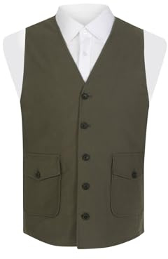 Dobell Mens Olive Moleskin Waistcoat Regular Fit 100% Cotton-2XL (50-52in)