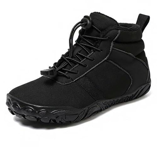 GLDFW Vattentäta barfota snöstövlar för barn bred tå vinter varm päls fodrade skor för pojkar flickor kallt väder utomhus sneakers, Svart, 36 EU