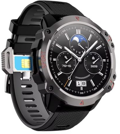 B5 4G Smart Watch Sim Card 2+16G 1.53inch Round Screen IP67 Waterproof HD Camera Video Call Smartwatch for Men TitanEdg Rugged Smartwatch Outdoor Sport Tracker Moon Phase Dial Health rugged SIM