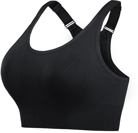 Aseniza Sport-BH för kvinnor hög stötdämpare Avtagbar vadderad brottarrygg Löp-BH Stötdämpare Plusstorlek Aktivitetskläder (S-XL), Svart, XL