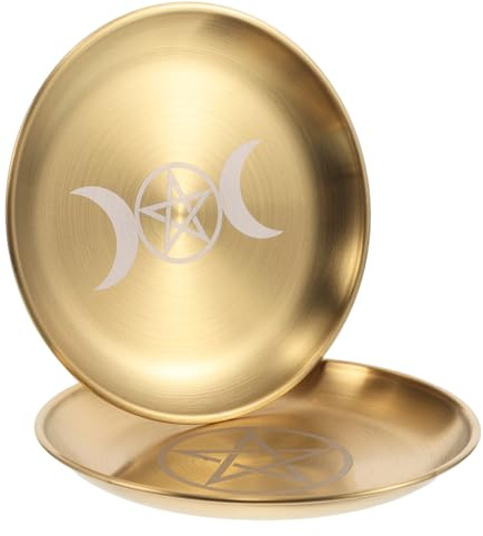 ULDIGI 2 Pièces Plateau Pentagramme Sacré avec Phases de Lune pour Offrandes Rituels de Sorcellerie Support Bougie Porte-Bijoux et Décoration Autel Ésotérique