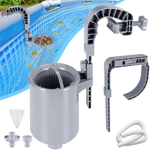 Toodour Aufstellbarer Pool-Skimmer, Wandmontage, schwimmender Oberflächenskimmer mit abnehmbarem Skimmerkorb & 10 Skimmersocken, verstellbarer schwimmender Poolfilter für aufblasbare Kragen/Rohr