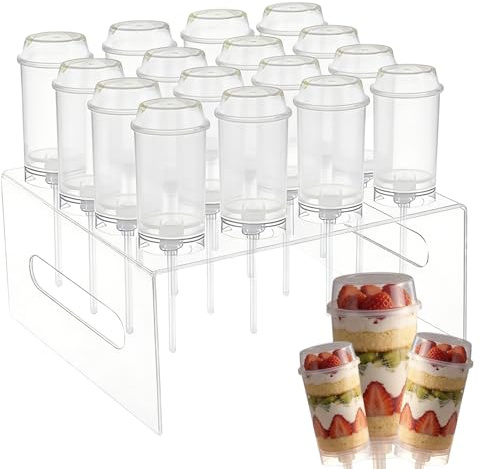 Contenitore per spinta per torte - Set da 17 pezzi con coperchio e supporto | Stampo trasparente a forma di push up riutilizzabile per alimenti | Contenitori per torta Push Pop | Compleanno