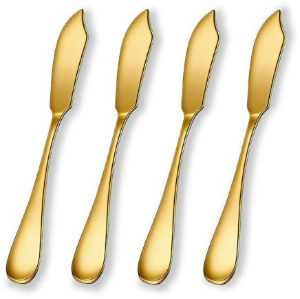 Berglander Smörkniv, set i rostfritt stål, 4 stycken, titan-guldbeläggning, 14,5 cm, smörmålare, kniv, ostkniv för smör, ost, jordgubbe, äppelkanel, hallon och persikosylt