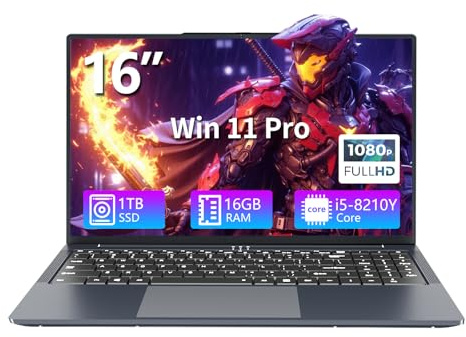 16 Pollici PC Portatile con Core i5-8210Y Processore, 16GB RAM 1TB SSD, Win 11 Notebook 1920*1200 FHD IPS Schermo, Laptop Computer Portatile con WIFI5 BT5.0 HDMI Tastiera Numerica Retroilluminata