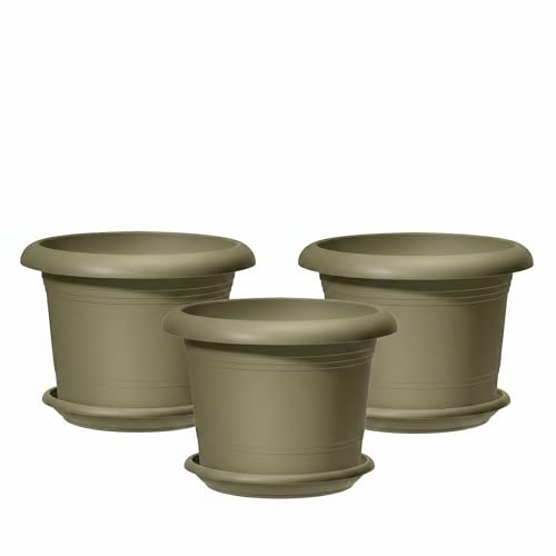 Scheurich Oliver Blumentöpfe 3er Set, Grün, Ø40 cm, H 28 cm | mit Untersetzern