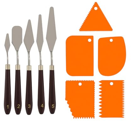 Lot de 11 spatules pour peinture acrylique, 5 couteaux peinture et 6 spatules enduit en acier inoxydable, outils artistiques polyvalents pour acrylique, huile, gouache et aquarelle