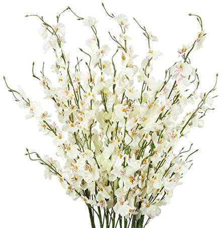 TYEERDEC Orchids Artificial Flowers, 10 Bunches Fake Silk Flowers for Decoration, Long Stem Artificial Flowers for Tall Vase Home Decor Indoor - White
