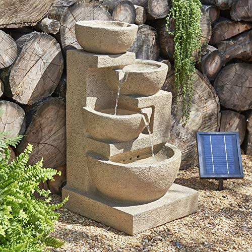 Primrose 72cm Solar Stone Effect Kendal 4 Tier Cascading Water Fountain with LED Lights Decorative Cascade Feature