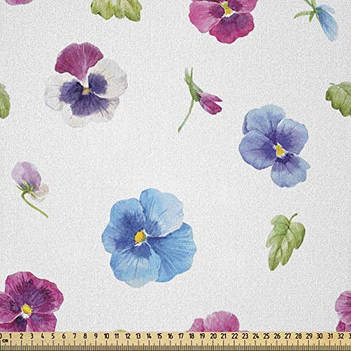 ABAKUHAUS Blume Microfaser Stoff als Meterware, Stiefmütterchen und Sprossen, Deko Basteln Polsterstoff Textilien, 2M (230x200cm), Mehrfarbig