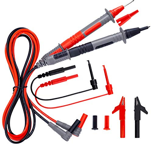 KAIWEETS KET01 Multimeter Test Leads Kit, 8 Pieces Test Lead with Alligator Clips, Needle Probe, Mini-Hooks, Replaceable Test Probes Kit for Digital Multimeter & Clamp Meter