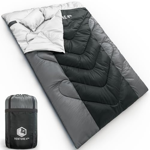 VENTURE 4TH Saco de Dormir Doble para 3 Estaciones, tamaño Queen, Ligero, cómodo, Resistente al Agua, Saco de Dormir para mochileros para Parejas, Ideal para Senderismo, Camping y Aventuras al Aire