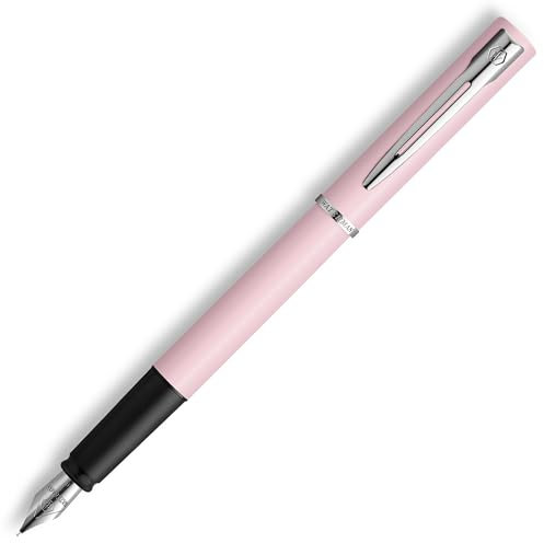 Waterman Allure - Penna Stilografica, Corpo Laccato Opaco con Finiture Cromate, Pennino Sottile in Acciaio Inossidabile, Inchiostro Blu, con Confezione Regalo, Rosa Pastello