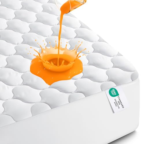 Utopia Bedding Waterproof Mattress Protector, Queen Mattress Pad, Noiseless Quilted Fitted Cover with Deep Pocket Stretches up to 16 Inches (White)