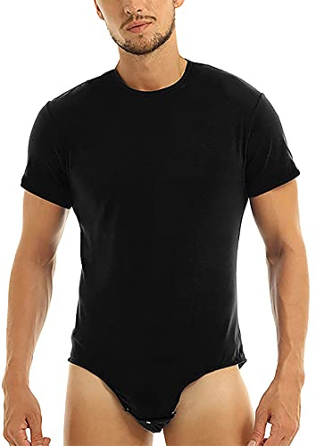 AIEOE Herren Bodysuit Kurzarm Body-Unterhemd mit Druckknöpfe im Schritt Männer Unterwäsche Atmungsaktive Overall
