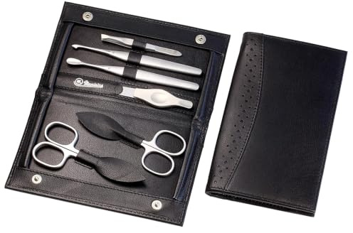 Hans Kniebes Maniküre Set 6-teilig Edelstahl Rostfrei - Nagelpflegeset für Damen und Herren im Leder Etui - Inkl. Nagelschere, Nagelfeile, Nagelhautentferner - Pediküre Set & Fußpflege Set