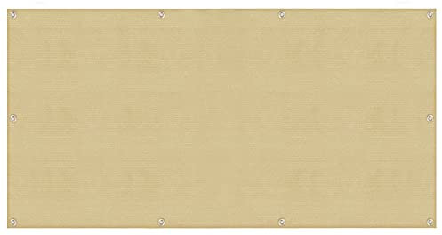 ERPENG Balkonverkleidung 1.2x8m UV-Schutz 100% Polyester Balkonabdeckung mit Kabelbindern,HDPE-Kunststoff für Balkon, Gartenanlagen, Camping und Freizeit, Beige