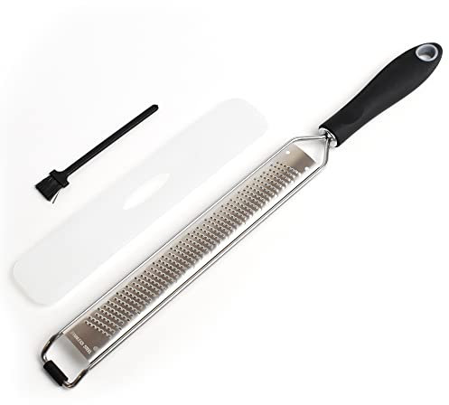 Joeji's Kitchen Lemon Zester Grater - Razor Sharp Stainless Steel Ergonomic Kitchen Tool with Handle & Non-Slip Pad - Versatile for Parmesan, Garlic, Ginger & More