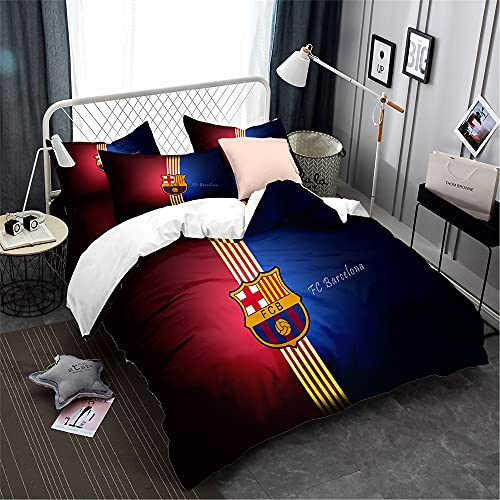 CHAOSE-FRB Équipe De Football FC Barcelona Housse De Couette Légère en Microfibre Housse De Couette Douce Ensemble De Literie Chanter Double King Size 3 Pièces (modèle 06,200x200cm(1.5M/1.8MBed))